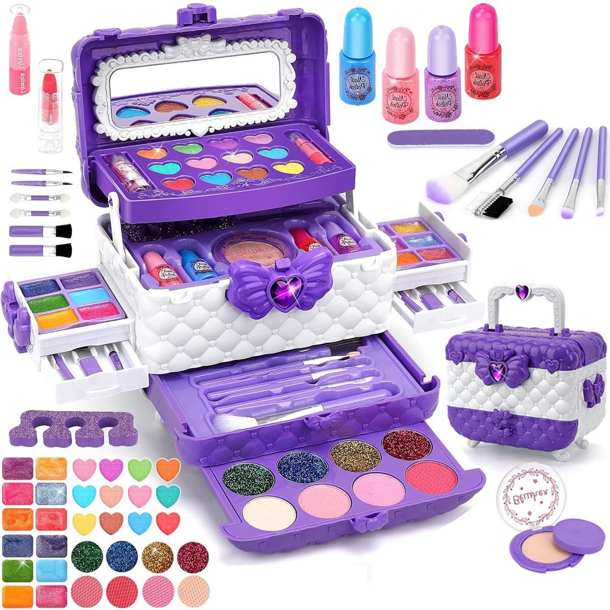 DailySupplies® Make up Koffer Meisjes - Kinder Speelkoffer met Inhoud - Make Up Set voor Kinderen - Paars