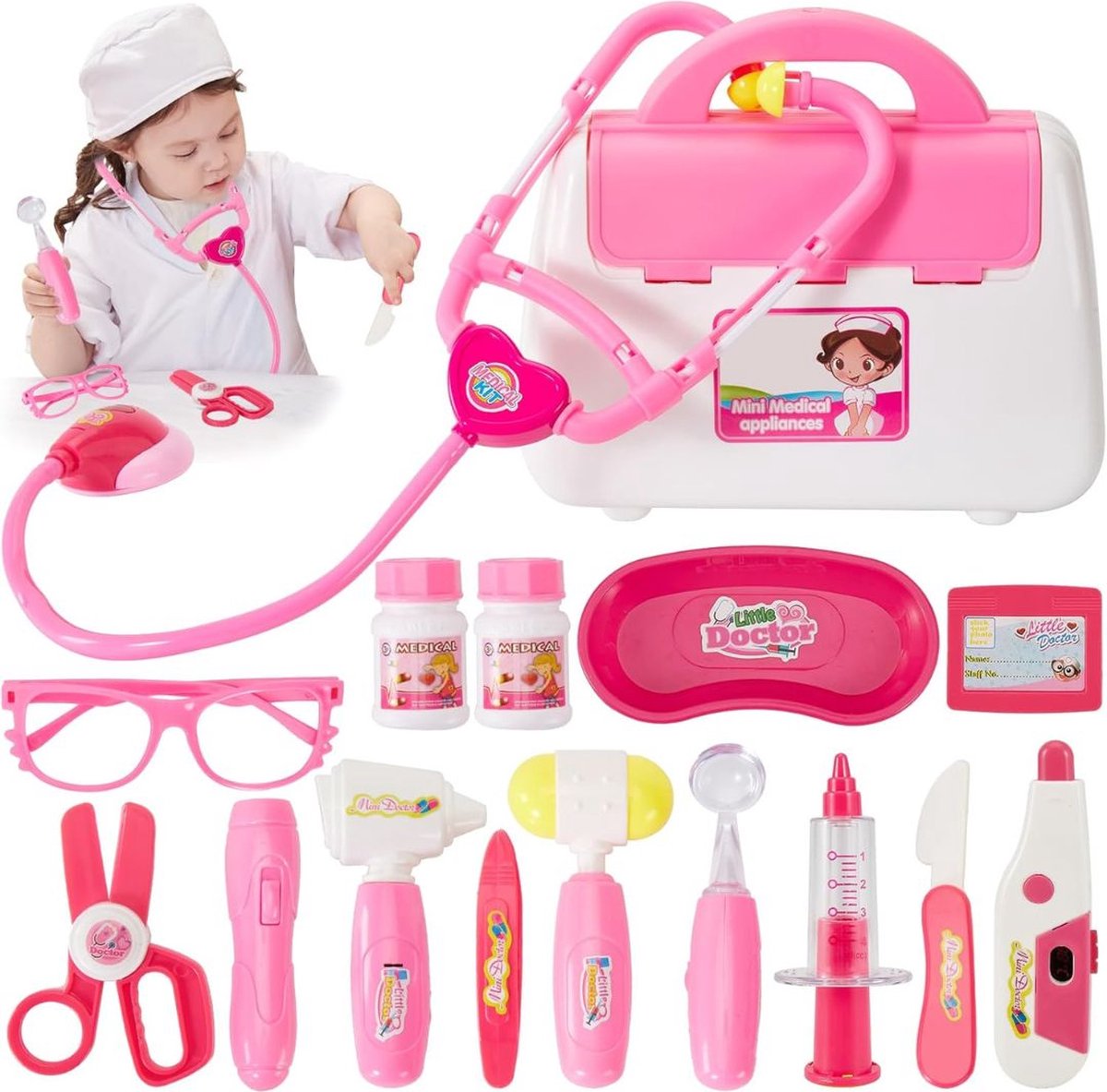 DailySupplies® Dokterset Speelgoed - Kinderspeelgoed voor Jongens en Meisjes - Vanaf 2 Jaar - Dierenarts Speelgoed - Roze met Wit