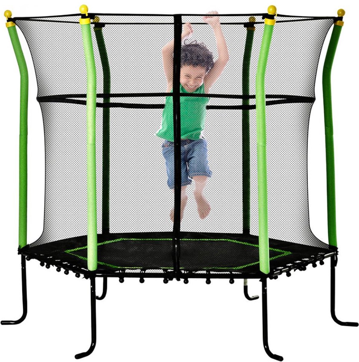 Trampoline met Veiligheidsnet - Trampolines Kinderen - Mini Trampoline - Zwart met Groen