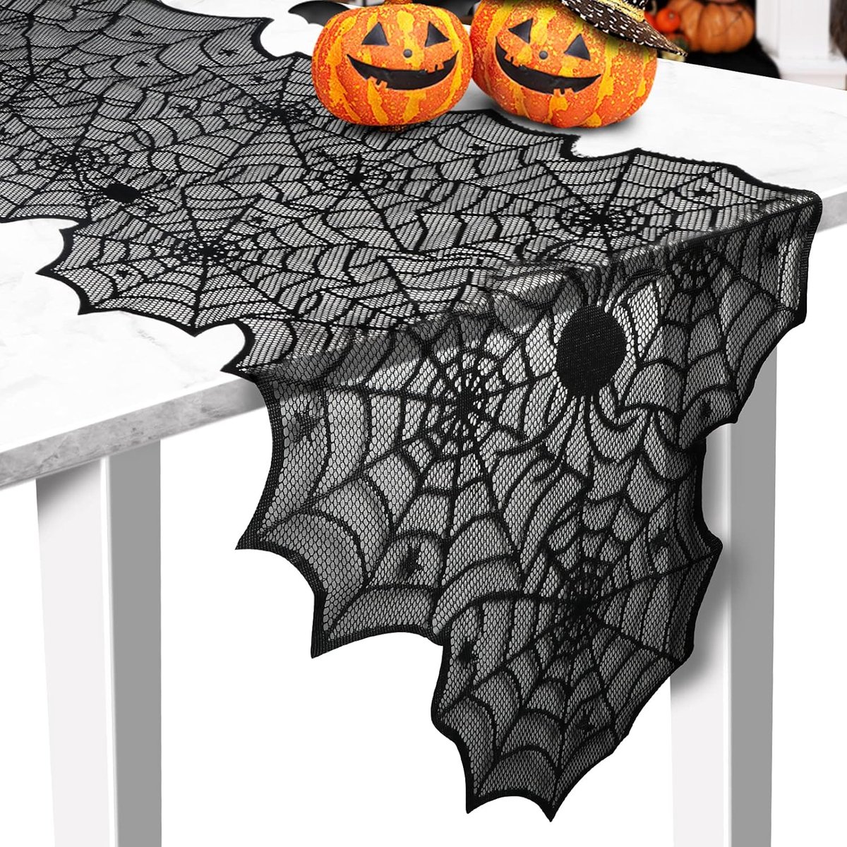 Daity 1-pack - Halloween tafelloper, zwarte kanten spinnenweb tafelloper, geschikt voor Halloween decoraties/feesttafeldecoraties, 18 x 72 inch