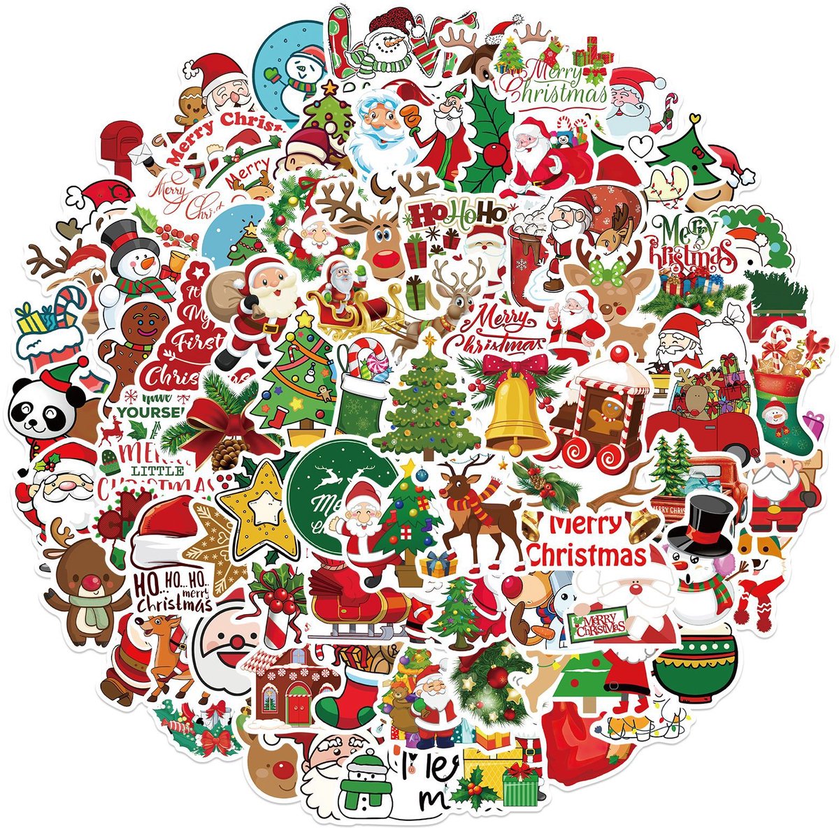 Daity 100 stuks - Kerststickers - stickers - Kerst doodle stickers - kinderknutsels - stickers voor meisjes - meisjesknutsels - kaarten maken - Kerstkaarten maken