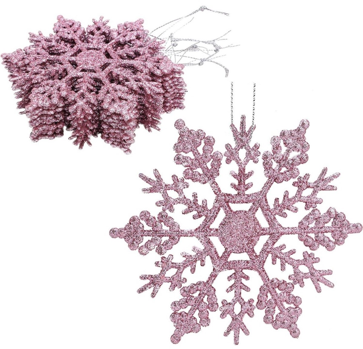 Daity 12 stuks - Kerst sneeuwvlokversiering, glinsterende sneeuwvlokornamenten, feestversiering (Roze, 10 cm)