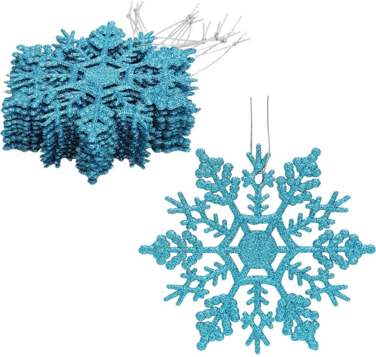 Daity 12 stuks - Kerst sneeuwvlokversiering, glinsterende sneeuwvlokornamenten, feestversiering (blauw, 10 cm)