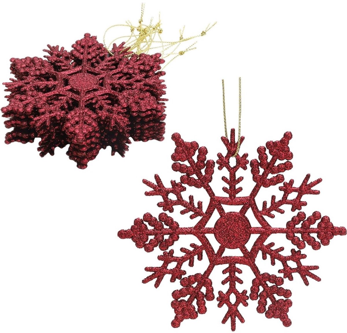 Daity 12 stuks - Kerst sneeuwvlokversiering, glinsterende sneeuwvlokornamenten, feestversiering (rood, 10 cm)