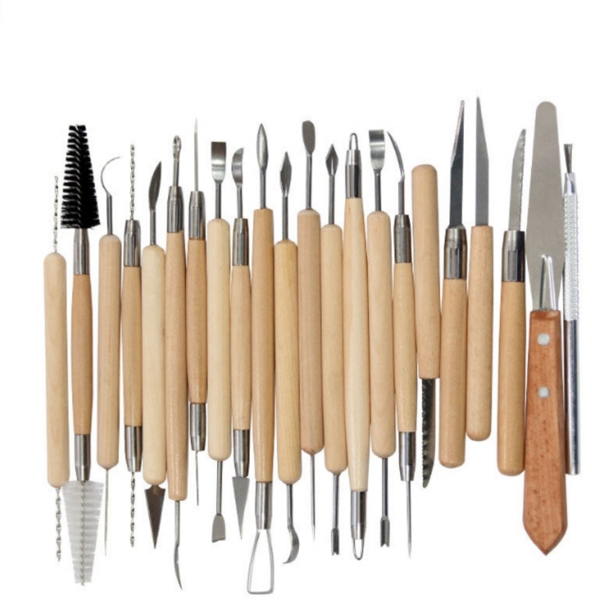 Daity 22-Pack - Klei-beeldhouwgereedschappen - Pottenbakkers-beeldhouwgereedschappen - Pottenbakkers- en keramieksets - Klei-gereedschappen met houten handvatten - voor klei, keramiek, aardewerk, kunstwerken