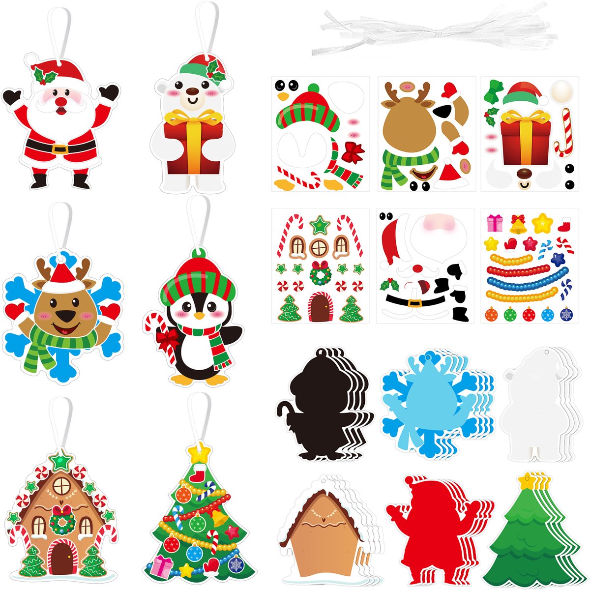Daity 24 stuks - DIY Kerstversieringsset (met stickers), Kerstknutsels voor kinderen -, Kerstboomversieringsornamenten, Feestknutsels en Kerstboomversieringen