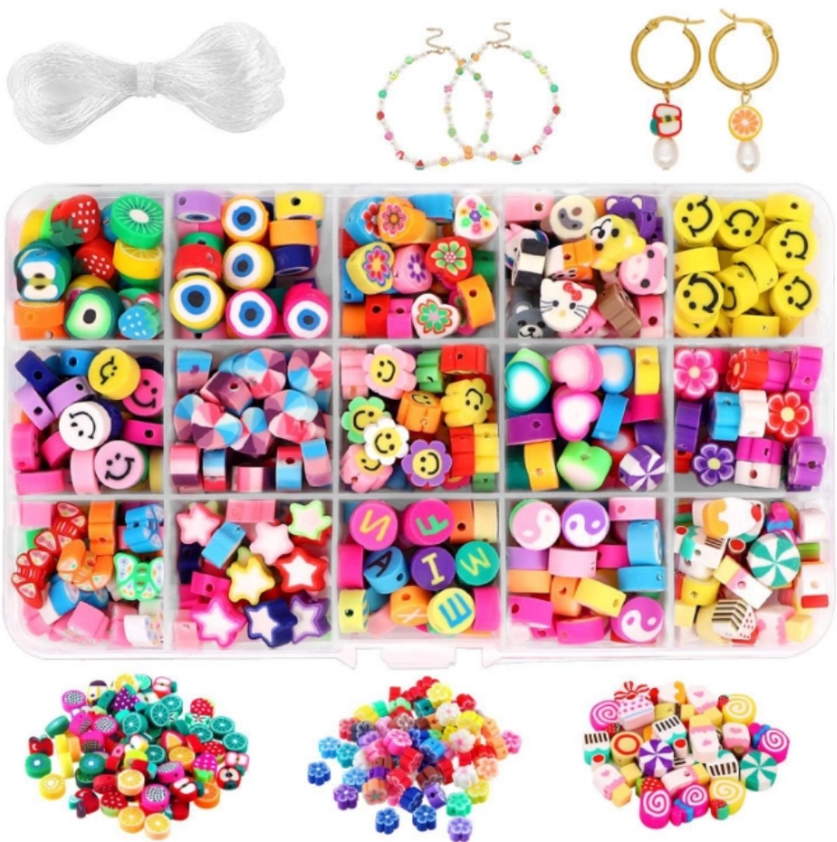 Daity 300 stuks - 15 stijlen DIY sieradenaccessoires - fruit smiley gezicht handgemaakte polymeer - voor DIY armbanden, oorbellen, kettingen, sieraden maken