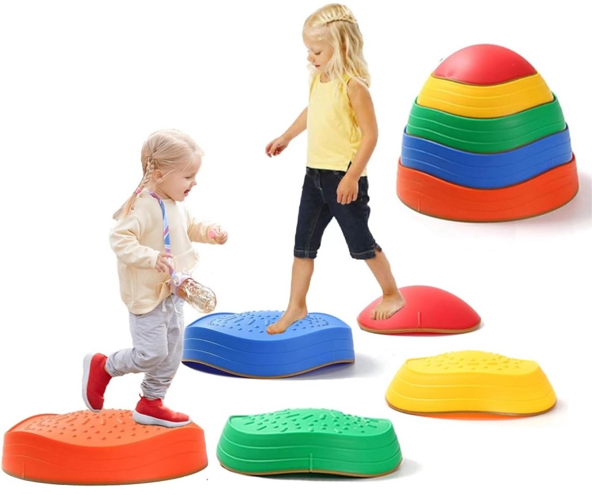 Daity 5 stuks - Antislip balancerende stapstenen voor kinderen, bevordert de coördinatievaardigheden van kinderen, hindernisbaan-sensorisch speelgoed, geschikt voor binnen- en buitenspelen voor kinderen van 3-12 jaar