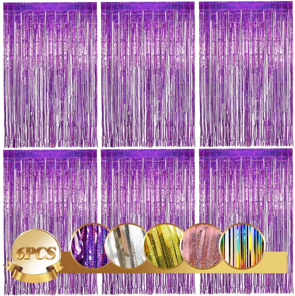 Daity 6 stuks- Deurgordijn, glittergordijnen met kwastjes，Achtergrond Glittergordijn， voor verjaardagen, feestdecoraties (Paars，1 x 2m)