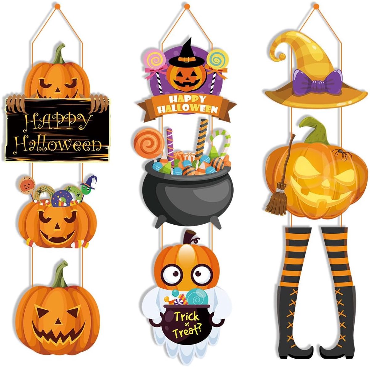 Daity 9-pack Halloween-deurdecoraties, Happy Halloween-pompoenbordontwerp voor op de veranda, Halloween-decoraties voor op de veranda, voor binnen- en buitenmuren, Halloween-banners