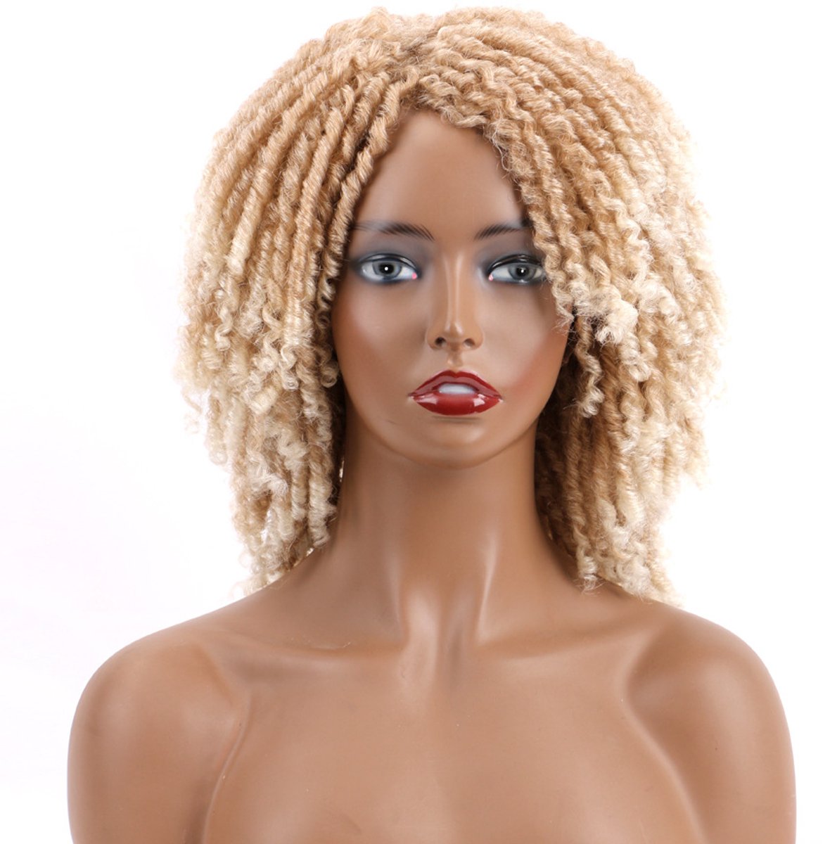 Daity Deze korte gevlochten dreadlockpruik is geschikt voor zowel mannen als vrouwen. Het heeft een Afrikaans bobkapsel met duidelijke laagjes, is goed ademend en heeft een dreadlock-achtig ontwerp (goudkleurig).