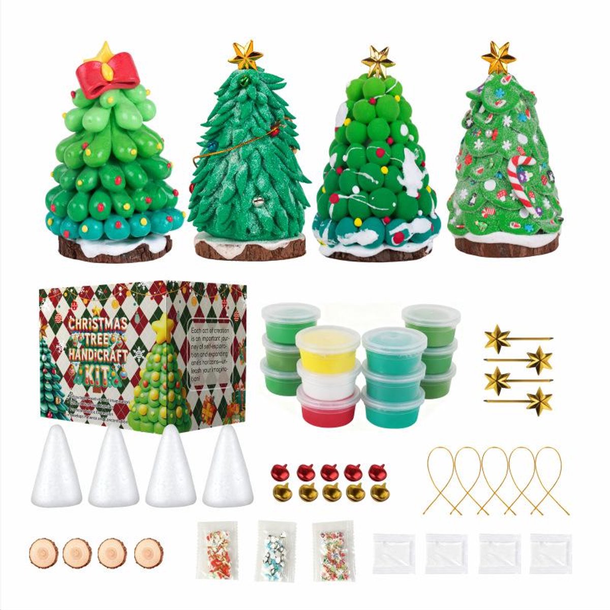 Daity Kerstset van 12 handgemaakte kerstboom-doe-het-zelfmaterialen, kleurrijke cadeaus voor kinderfeestjes, creatief ontwerp en prachtige geschenkverpakking, geschikt voor jongens en meisjes