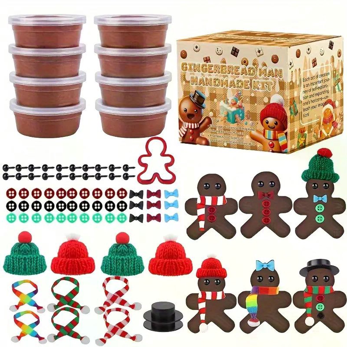 Daity Kerstset van 8 peperkoekmannetjes, DIY, met een verscheidenheid aan verrassend creatief knutselspeelgoed, geschikt als cadeau voor kinderfeestjes en verjaardagen - geschikt voor jongens en meisjes