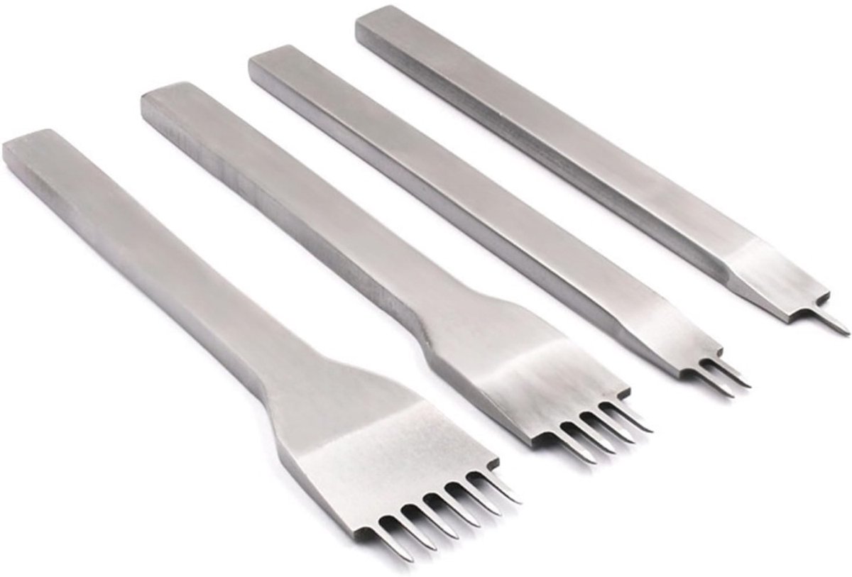 Daity Set van 4 stuks - roestvrijstalen draadpons, steekbeitelpons, scherpe ijzeren gereedschapsset voor leerbewerking, doe-het-zelf handwerk (4 mm)