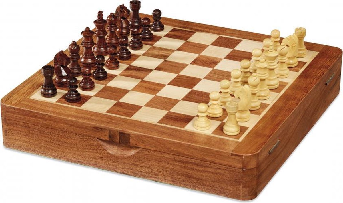 schaakbord magnetisch 25 cm hout bruin/cr√®me 2-delig