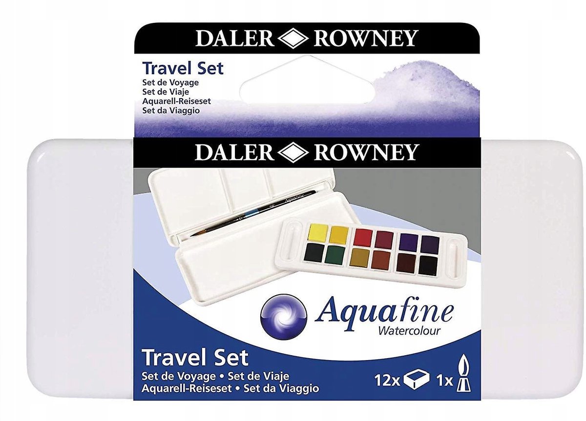 Daler-Rowney Aquafine Travel Set Aquarelverf 12 Kleuren + Penseel