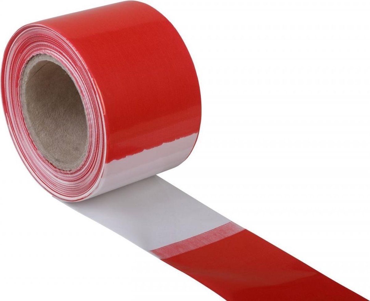Afzetlint 500 m op rol Wit & Rood 80 mm x 500 m (rol) x