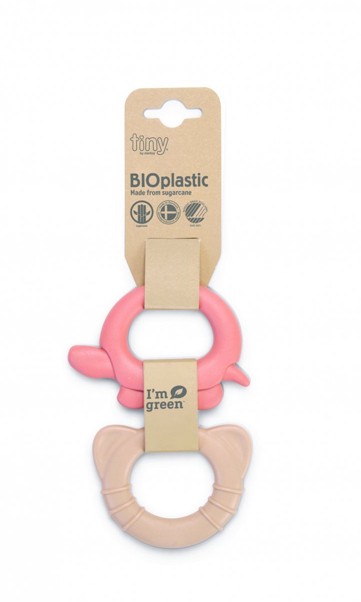 Dantoy bijtringen BIOplastic baby speelgoed koraal 2-delig.