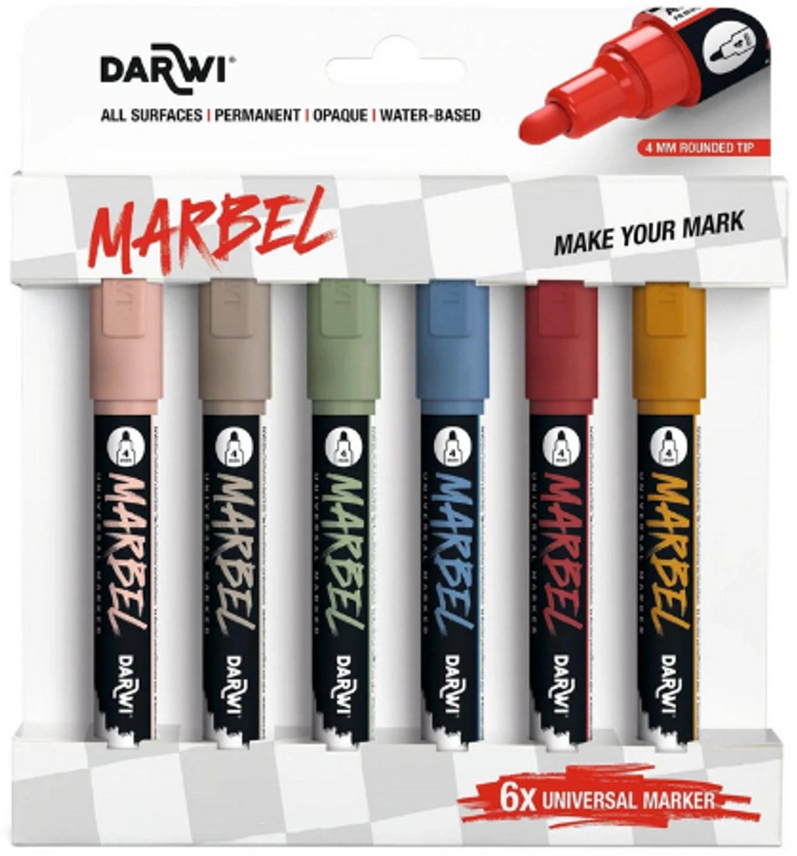 DARWI Marbel set 6 markers 4mm nature