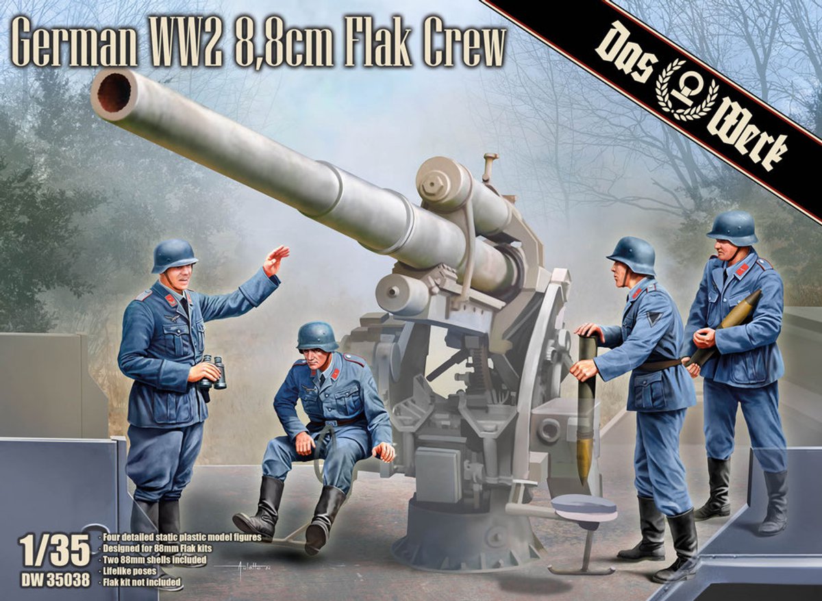 Das Werk Modelbouwpakket Militaire voertuigen - 35038 Duitse WWII 8,8cm FlaK Bemanning - Figuren Plastic - 1:35 -