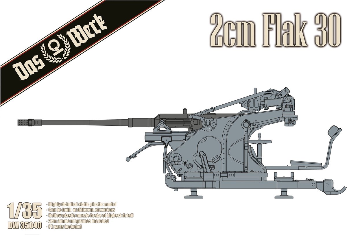 Das Werk Modelbouwpakket Militaire voertuigen - 35040 2cm Flak 30 - Duits luchtafweergeschut WWII Plastic - 1:35 -