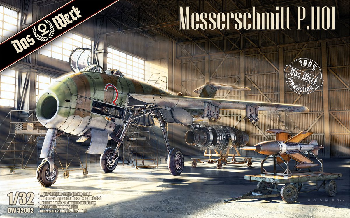Das Werk Modelbouwpakket Vliegtuigen - 32002 Messerschmitt P.1101 - Experimenteel Duits Jachtvliegtuig - Straaljager Plastic - 1:32 -