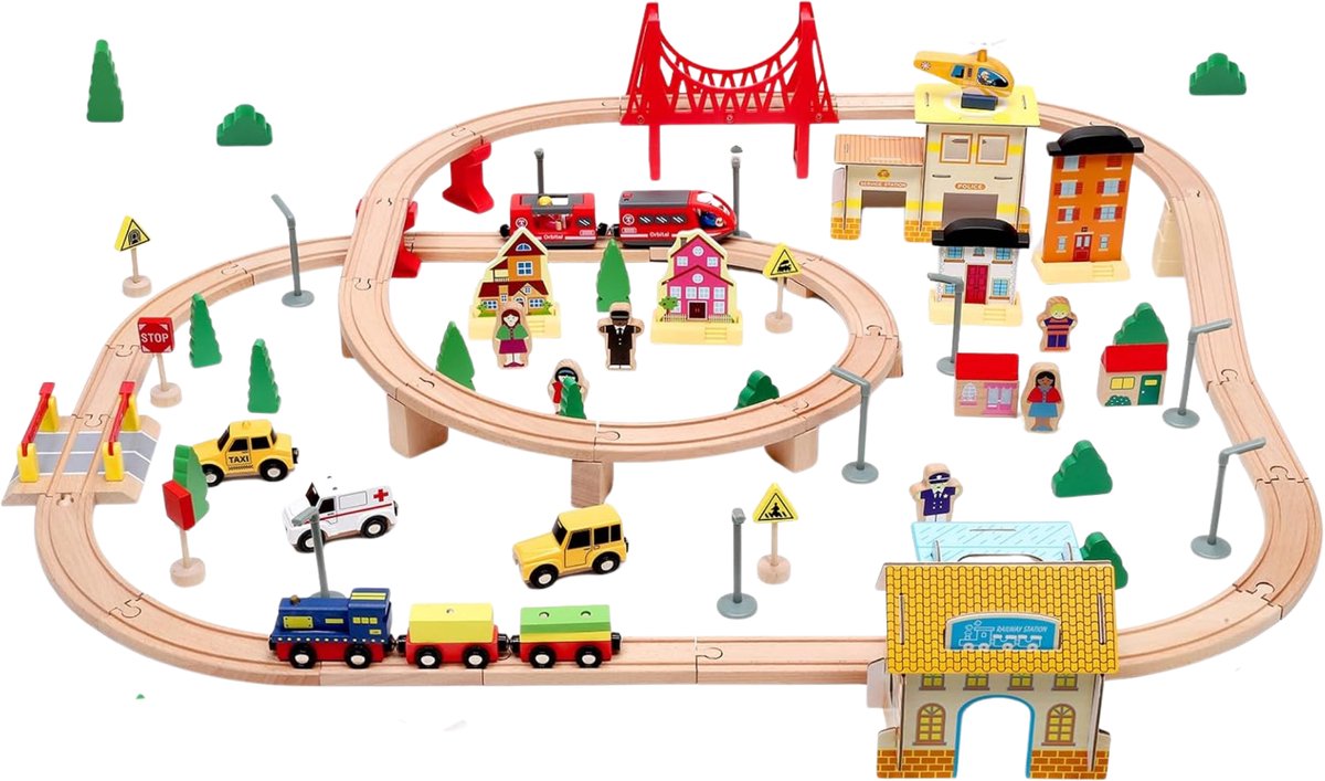 Dastium Kids - 108 Delige Treinset - Houten Speelgoed Trein Set - Treinbaan - Treinspeelset - Inclusief Accessoires