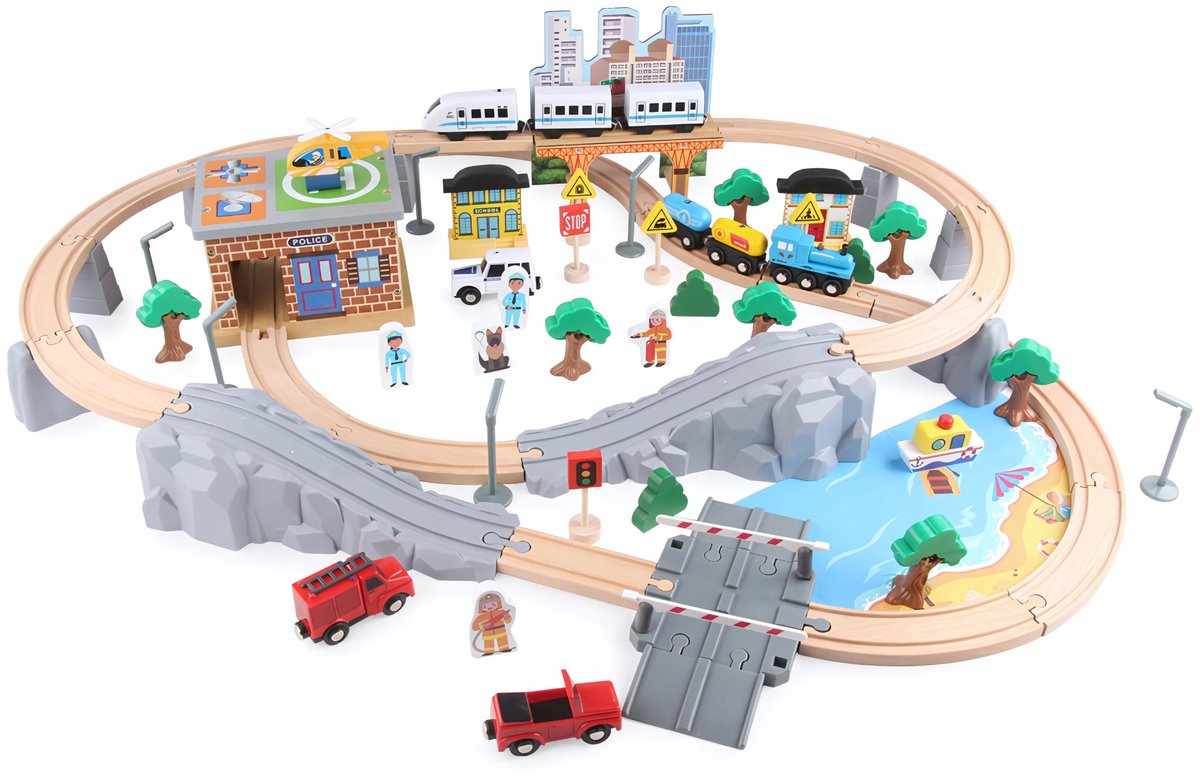 Dastium Kids - 95 Delige Treinset - Houten Speelgoed Trein Set - Treinbaan - Treinspeelset - Inclusief Accessoires