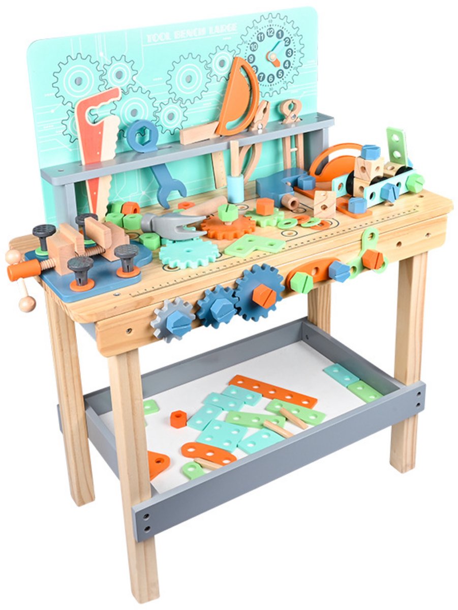 Dastium Kids - Houten Speelgoed Werkbank - Inclusief Speelgoed Gereedschap en Bouwmaterialen