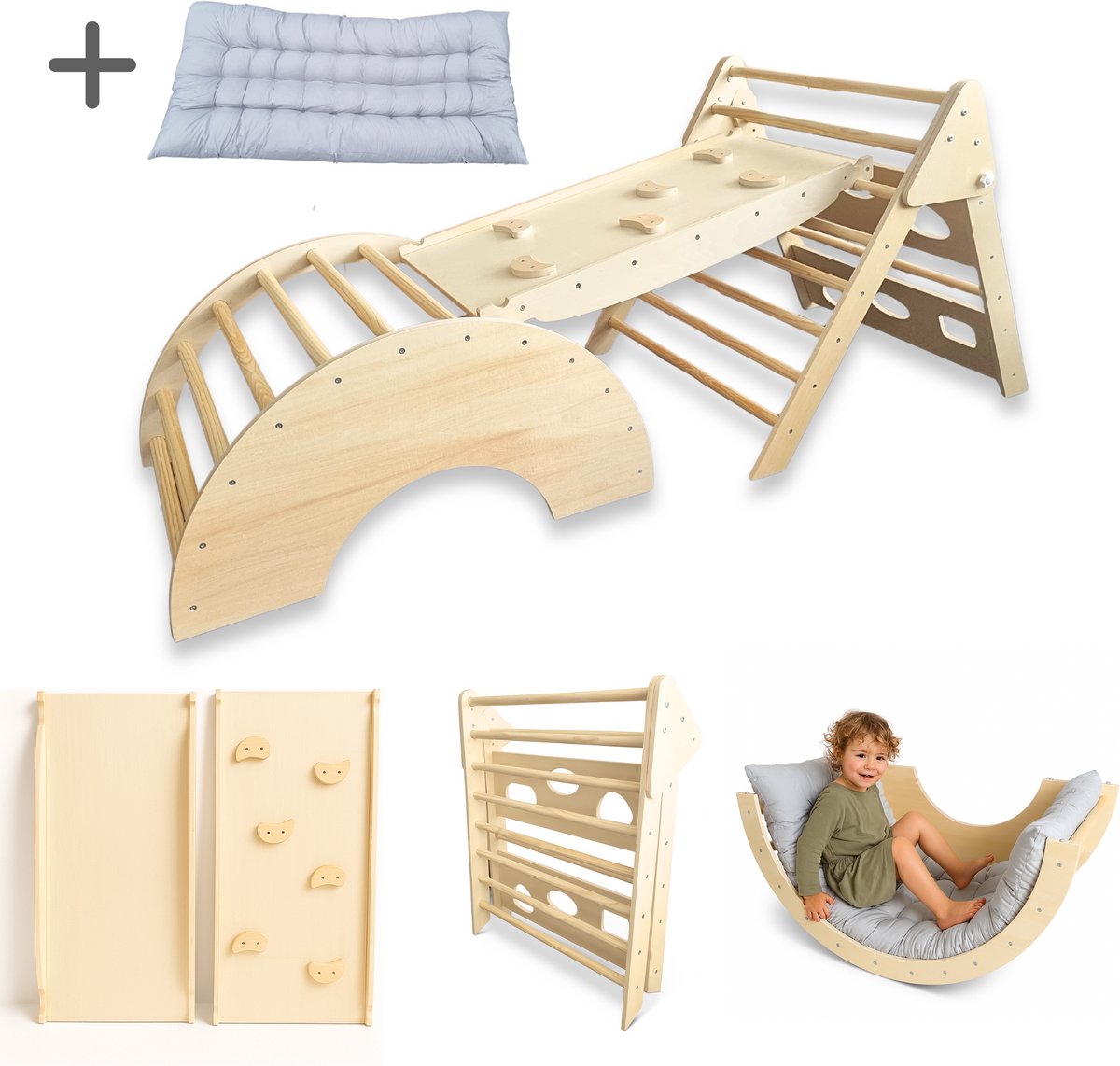   Kids - XXL   - Klimboog - Montessori   - Klimdriehoek - Pikler   - Ontworpen in Nederland - Klimset - Speelgoed - Naturel