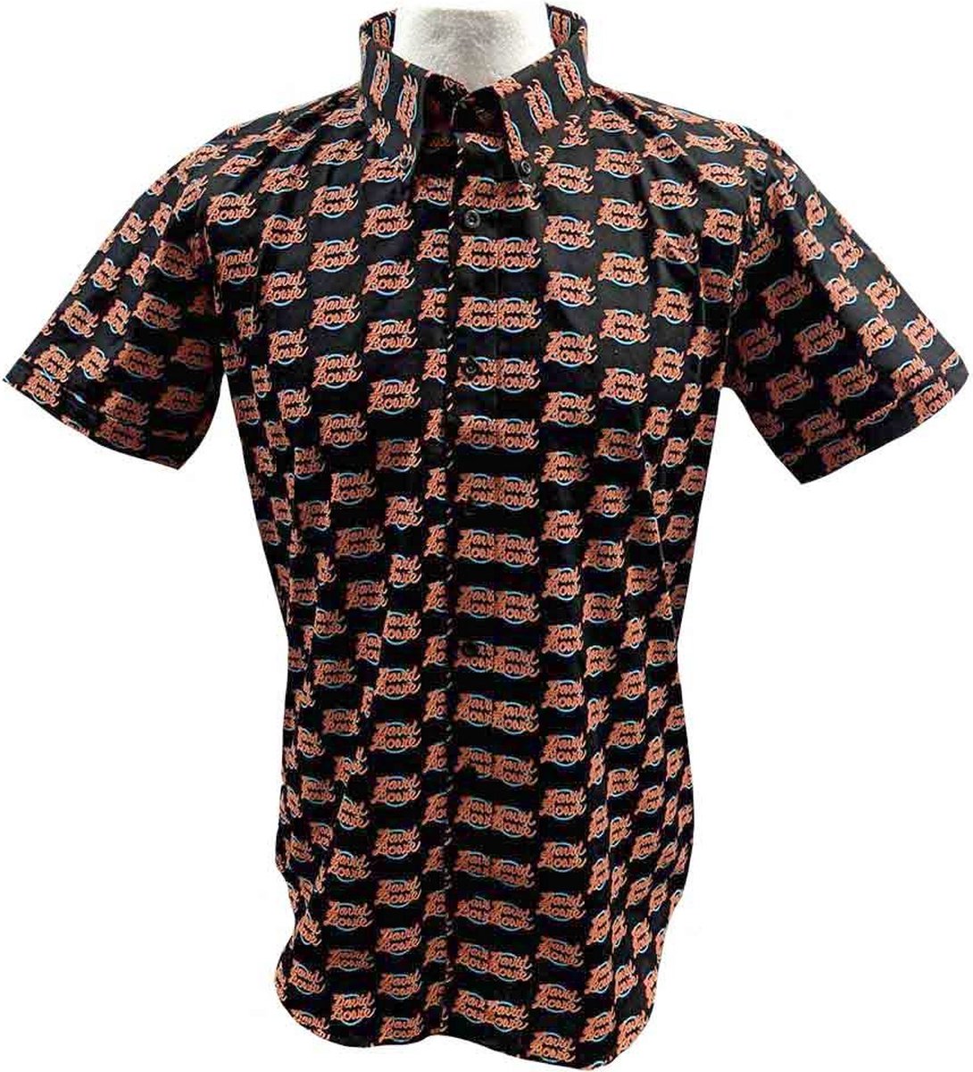 David Bowie - Logo Pattern Shirt - M - Zwart