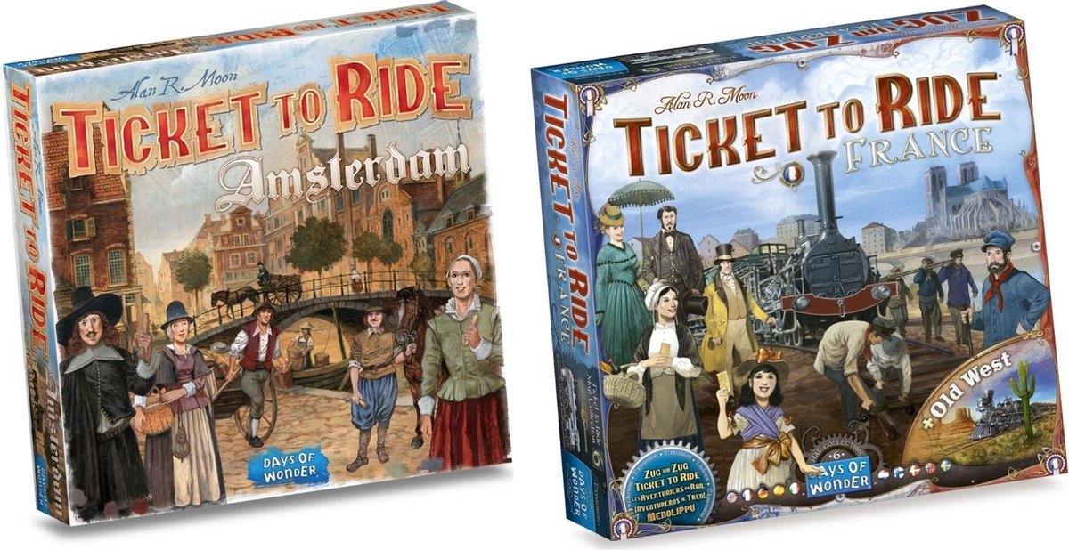 Ticket to Ride Spellenbundel - 2 stuks - Uitbreidingen - Amsterdam & Frankrijk + Old West