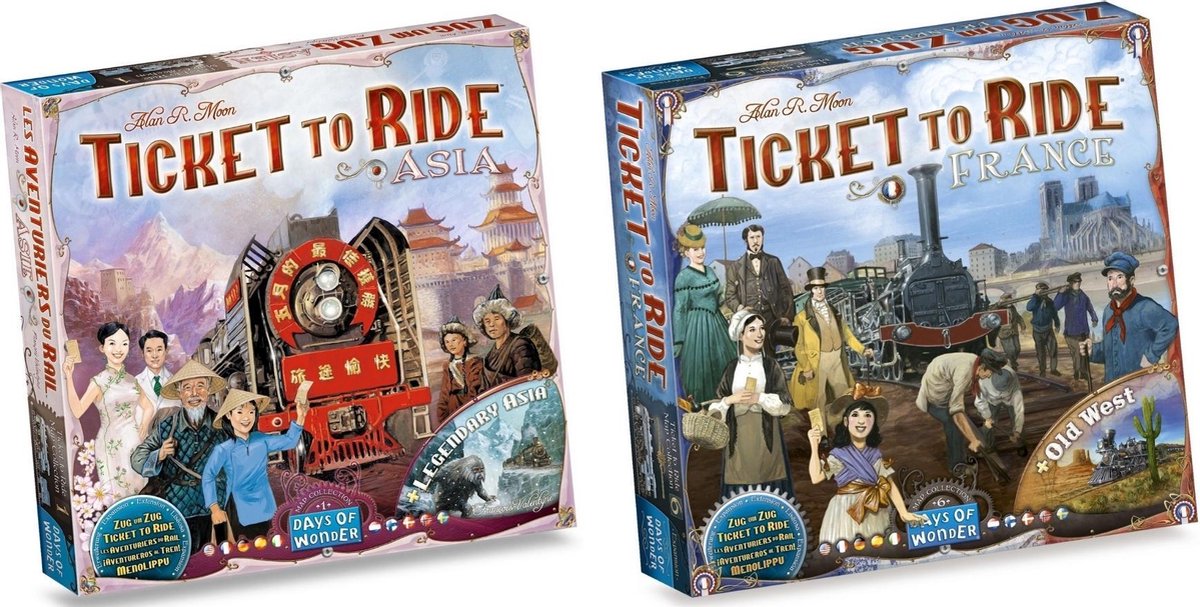 Ticket to Ride Spellenbundel - 2 stuks - Uitbreidingen - Azië & Frankrijk + Old West