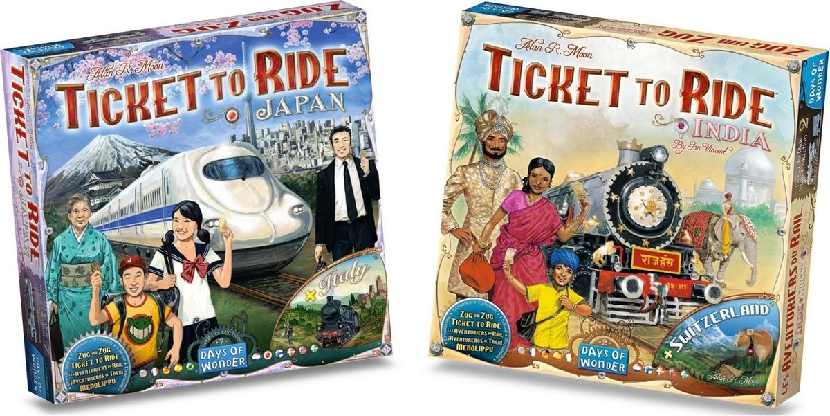 Ticket to Ride Spellenbundel - 2 stuks - Uitbreidingen - India + Zwitserland & Japan + Italië