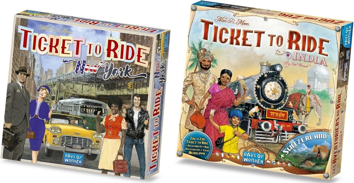 Ticket to Ride Spellenbundel - 2 stuks - Uitbreidingen - New York & India + Zwitserland