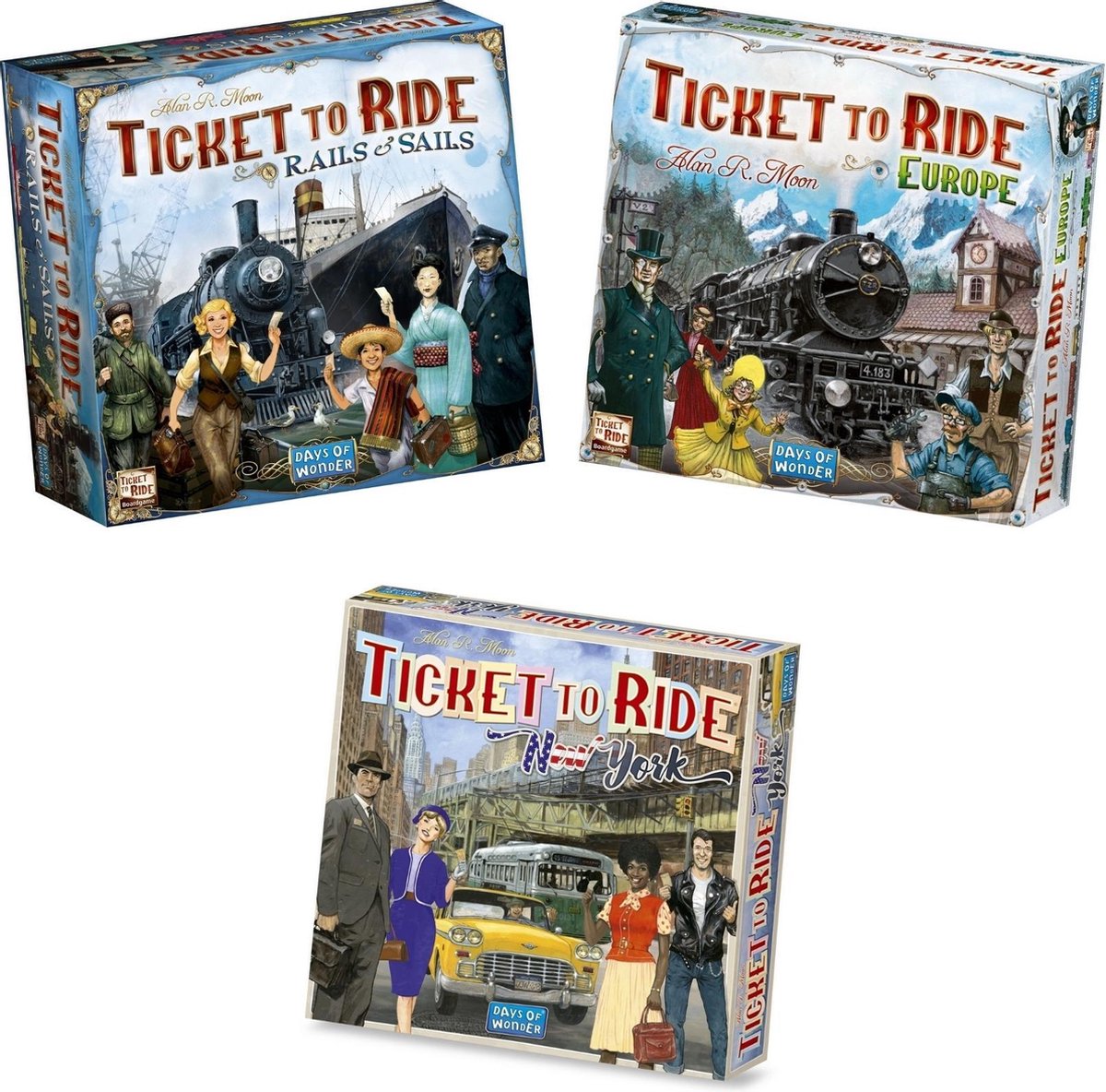 Ticket to Ride Spellenbundel - 3 stuks - Basisspellen Rails and Sails en Europa & Uitbreiding New York