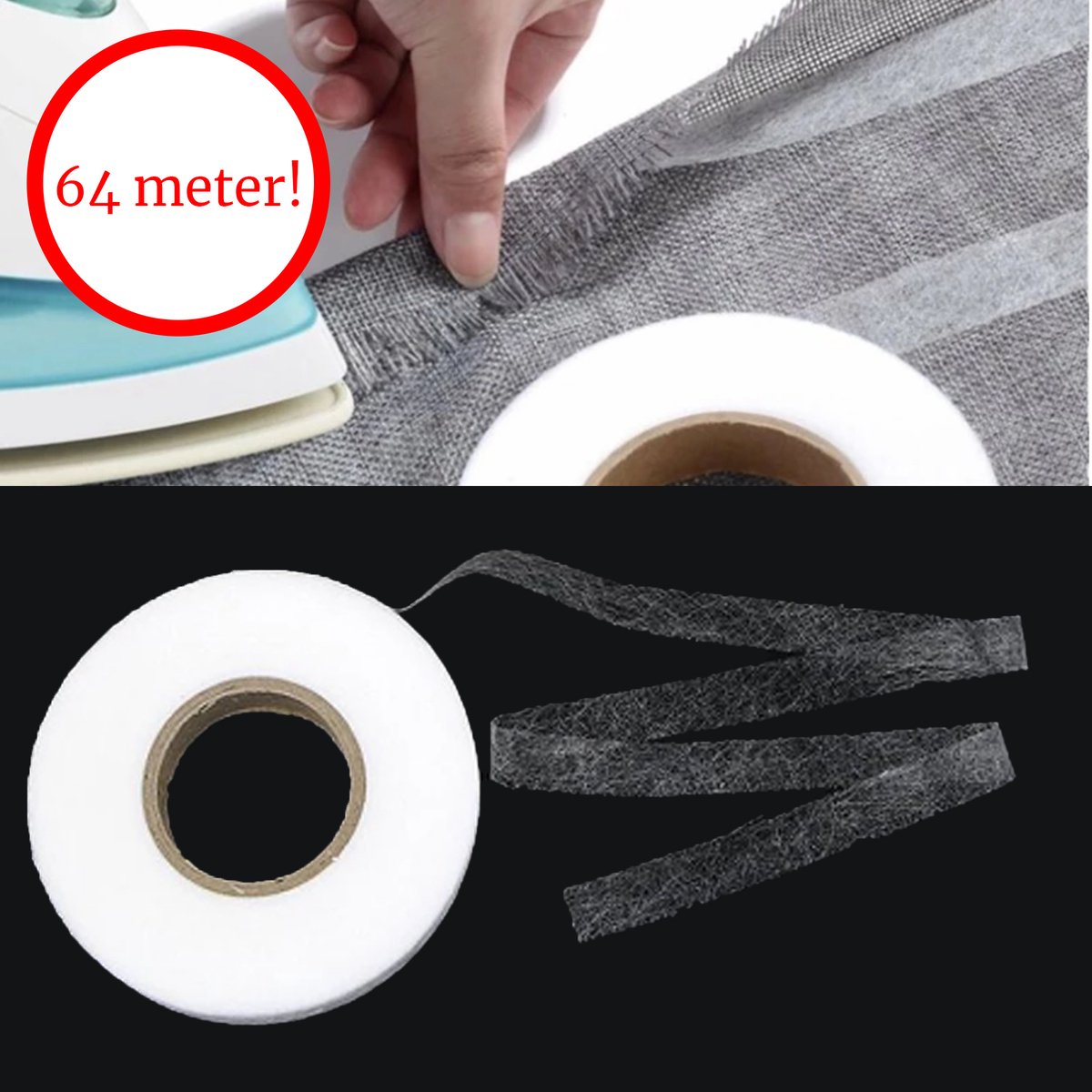 Strijkband  Extra Lang (64 meter) - Voor het inkorten - Zoomband - Zoom - Gordijnband - voor Omzomen - Instrijkbaar