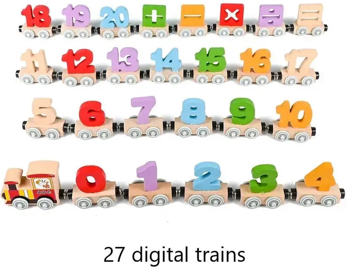   - 27 delig - speelgoed trein - cijfers leren - leren rekenen - trein - treinset - magnetische trein - houten trein - leren rekenen - speeltrein - trein - educatief speelgoed - cijfertrein - cadeau voor kinderen - treinwagon - treinbaan