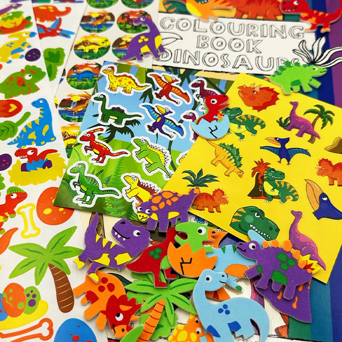 Stickerpakket Dinosaurus Groot - Stickers voor peuters en kleuters - Foamstickers - Stickervellen