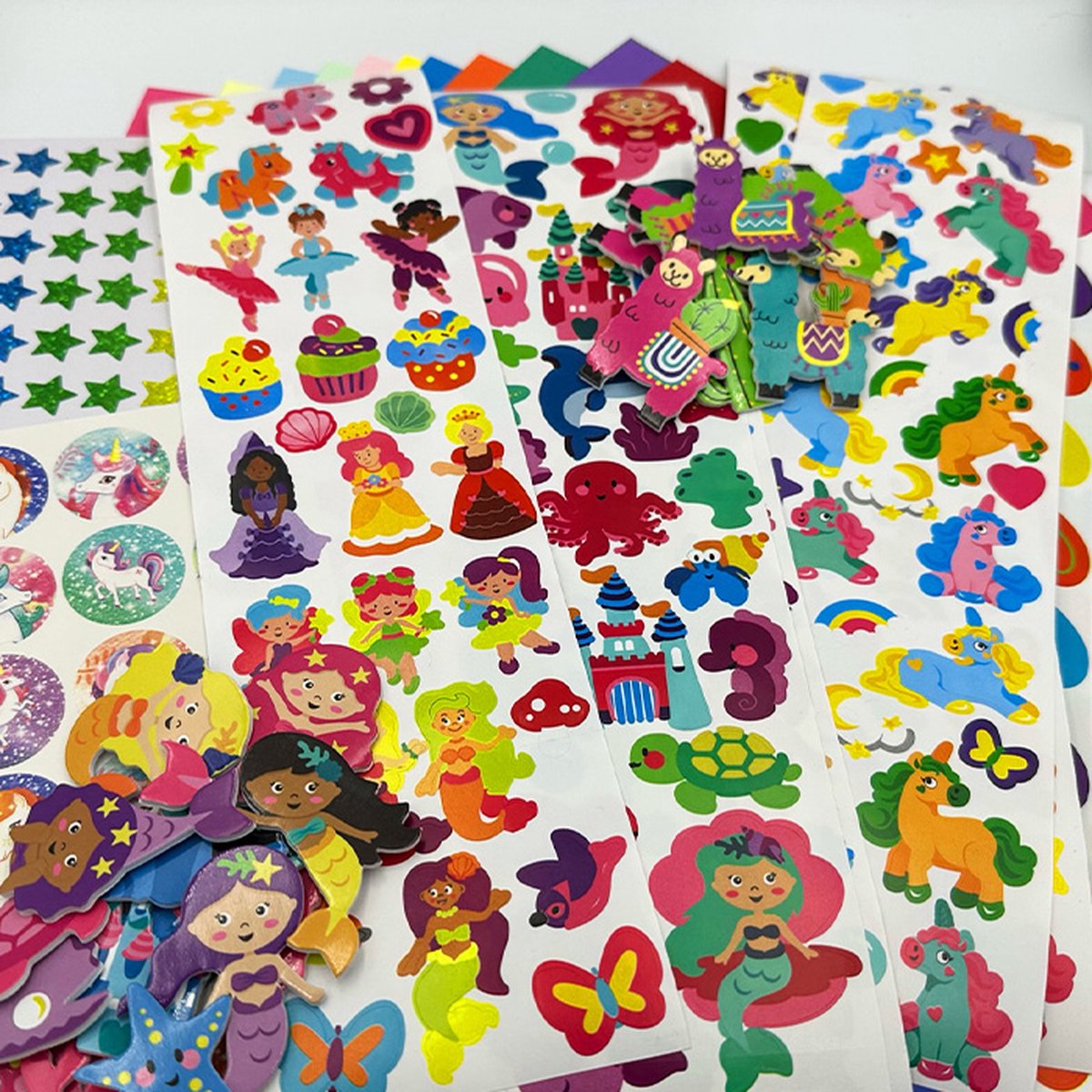 Stickerpakket Fantasie met eenhoorn stickers , zeemeerminnen stickers, alpacas stickers en meer! - Stickervellen voor meisjes