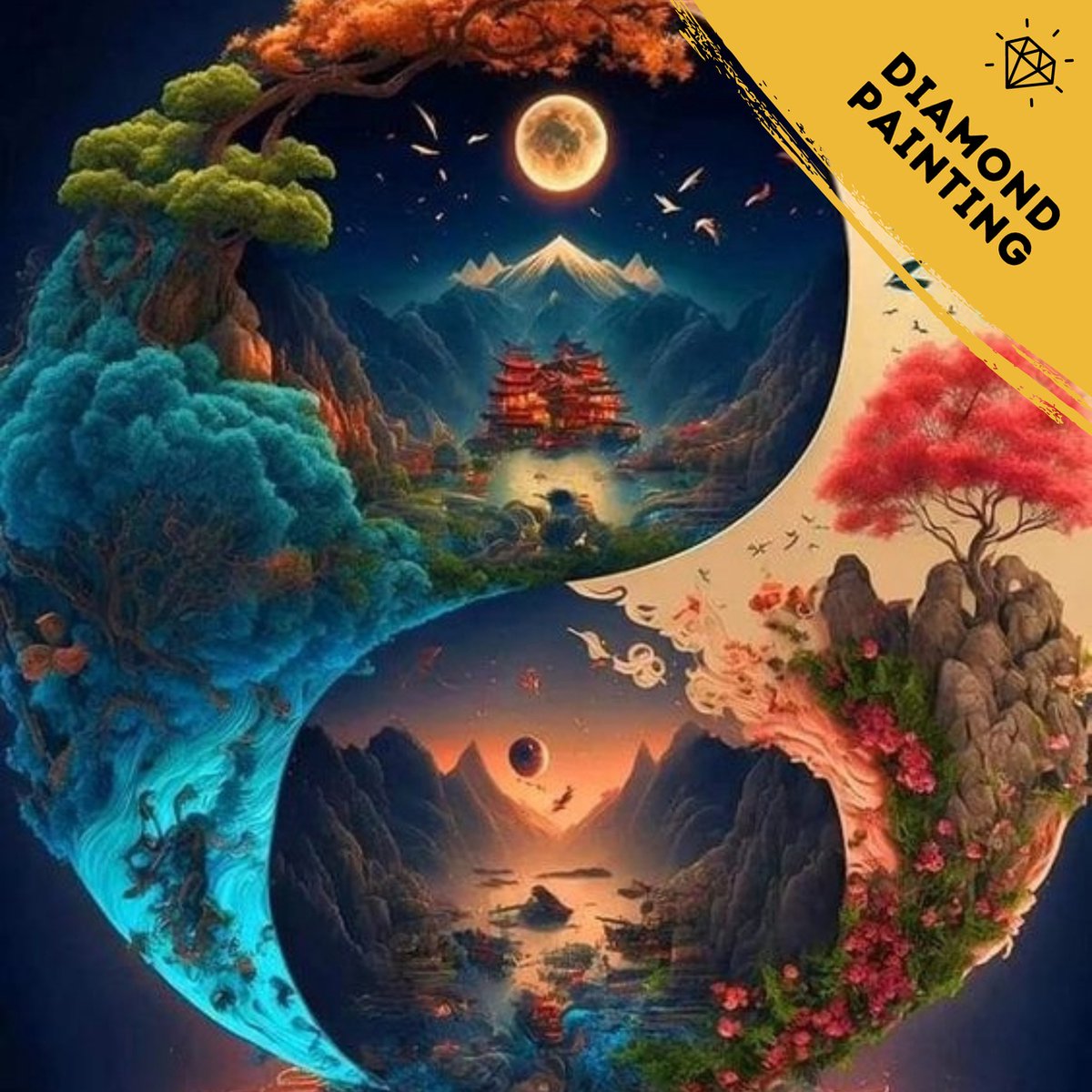 De Hobby Planeet Diamond Painting Yin Yang 30x40cm - Diamond Painting Volwassenen - Pakket Volledig