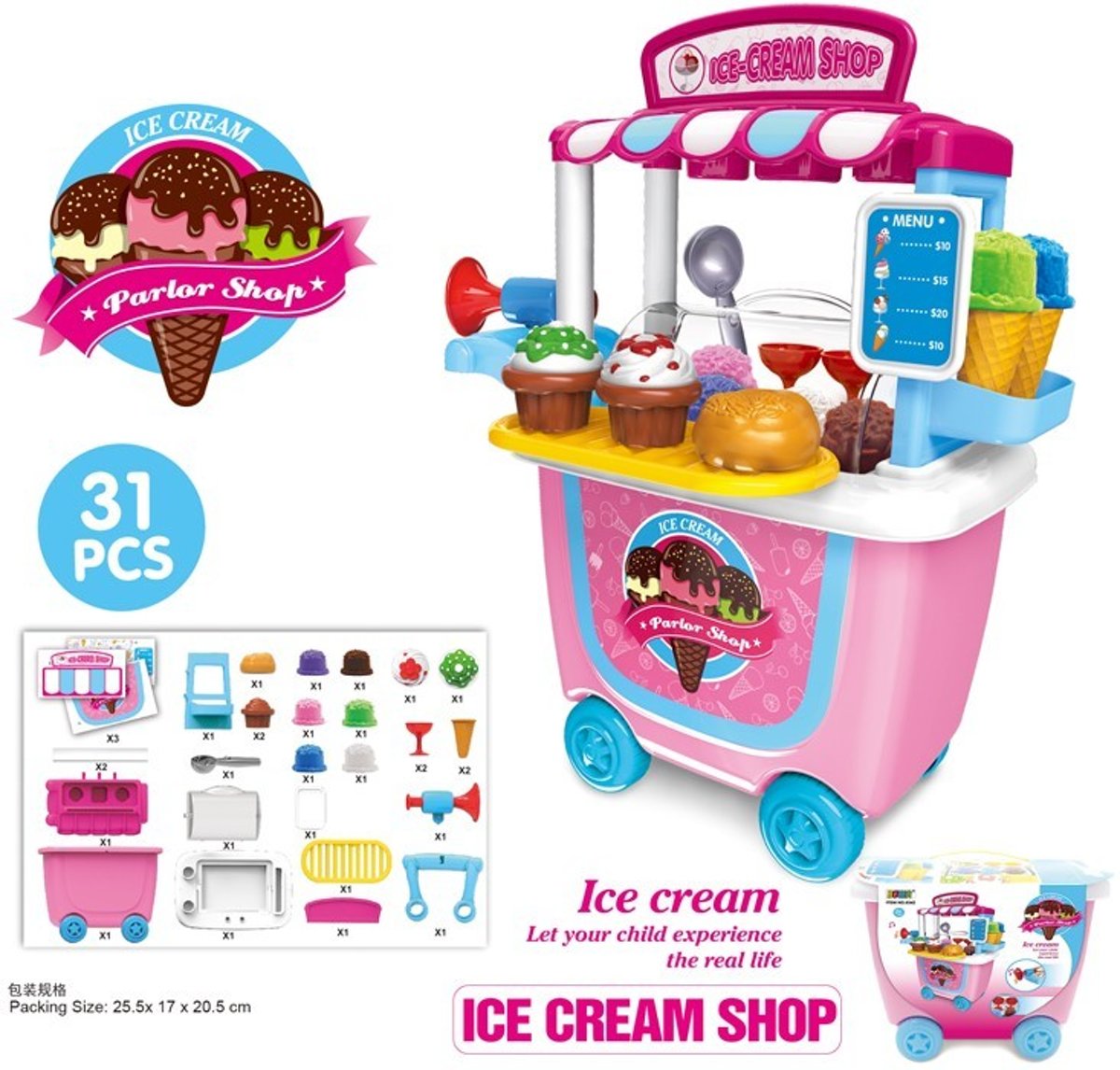 ijskarretje als winkeltje of marktkraam in handig meeneemboxje