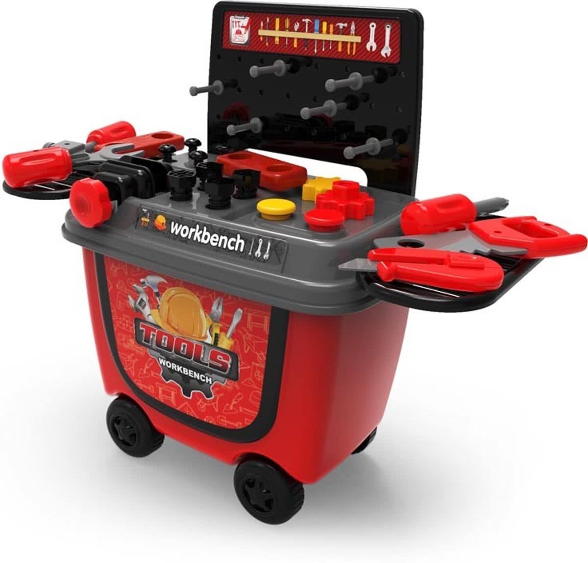 mobiel werkbankje in meeneem en opbergdoosje op wielen