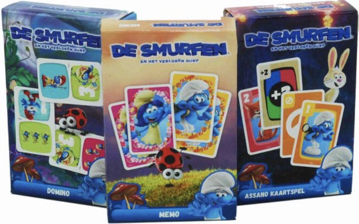 3 smurfen kaartspelletjes - Domino - Memory - Assano / uno