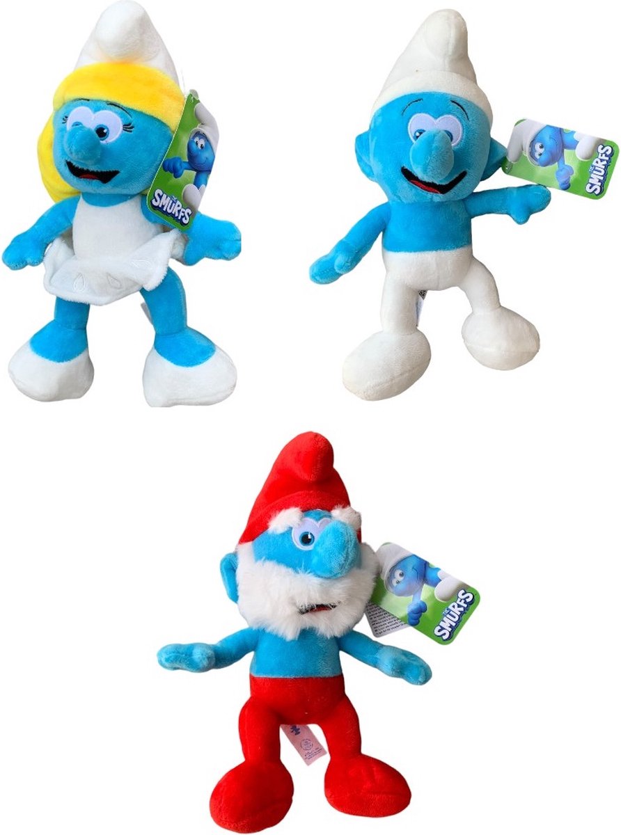 Set van 3 smurfen knuffels - Smurfin - Grote smurf en gewone smurf - 40 cm