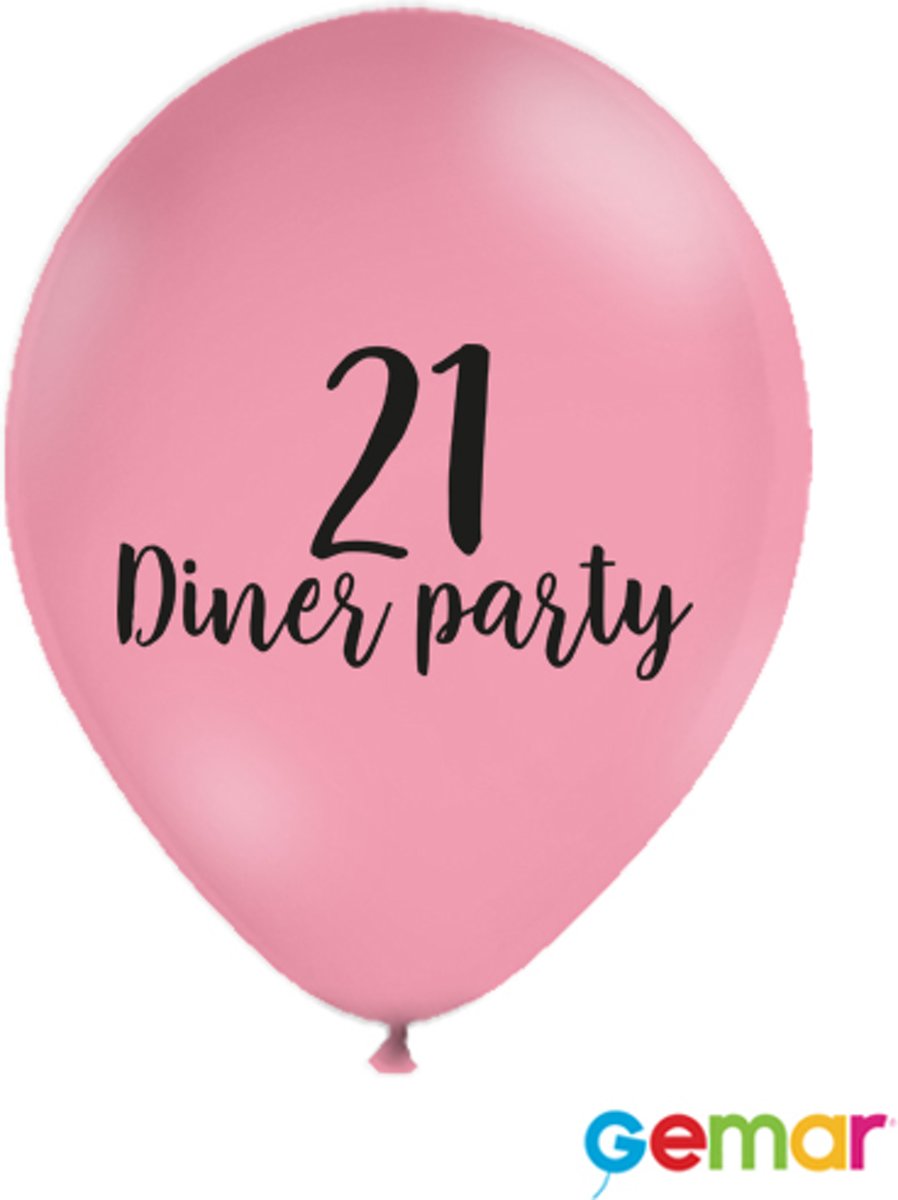 Ballonnen “21 Diner party” Pink met opdruk Zwart