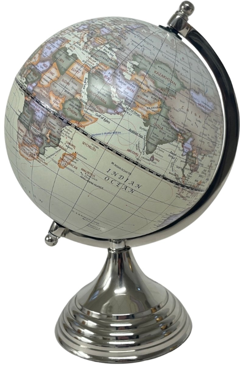 Wereldbol DeMuseumwinkel 25 x 32cm Zilver - Vintage Look