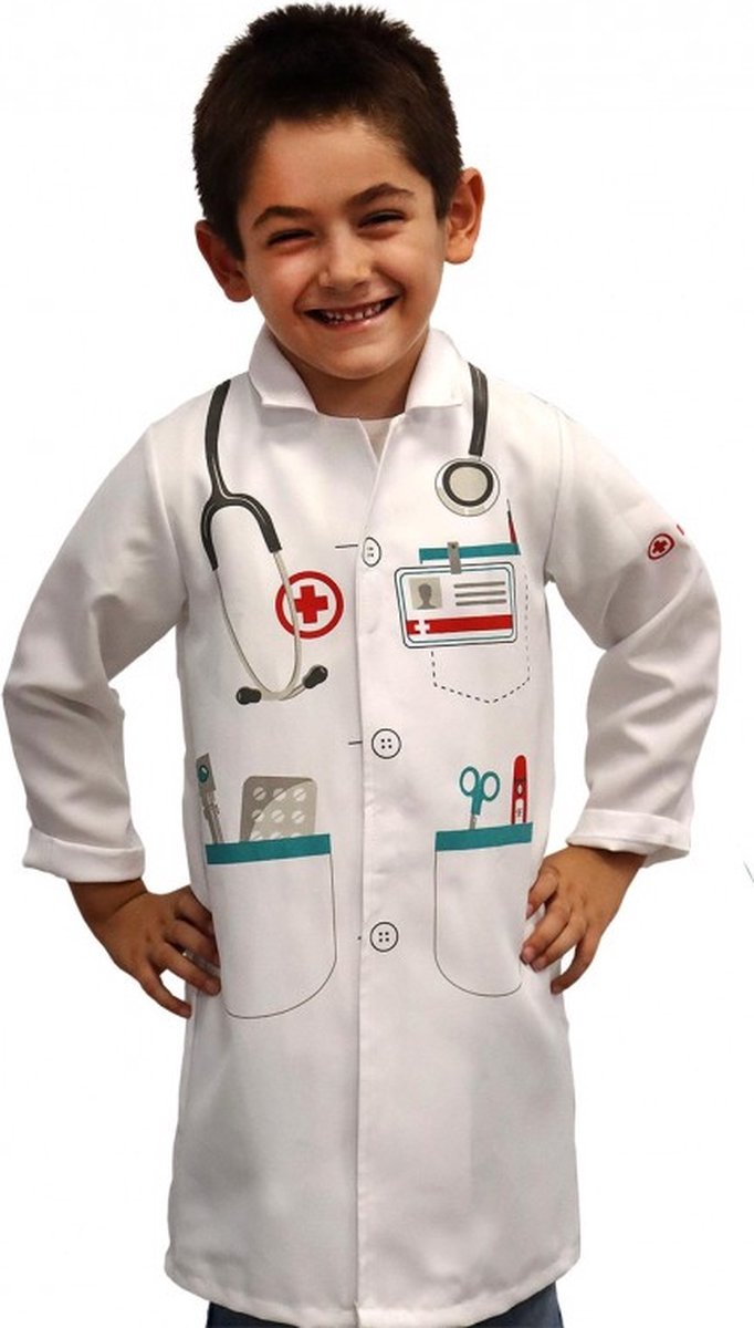 Doktersjas met Lange Mouw - DeQube - Verkleedkleding Dokter - 3-6 Jaar