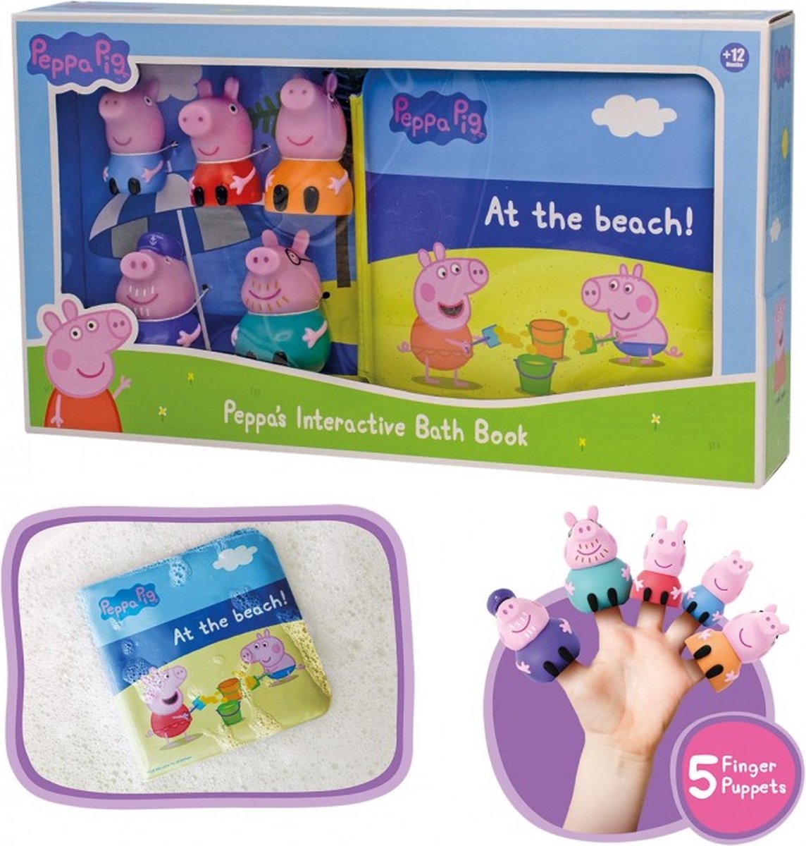 Peppa Pig Badboekje Interactief - Met 5 Speelfiguren - Vingerpoppen en Boek voor in Bad