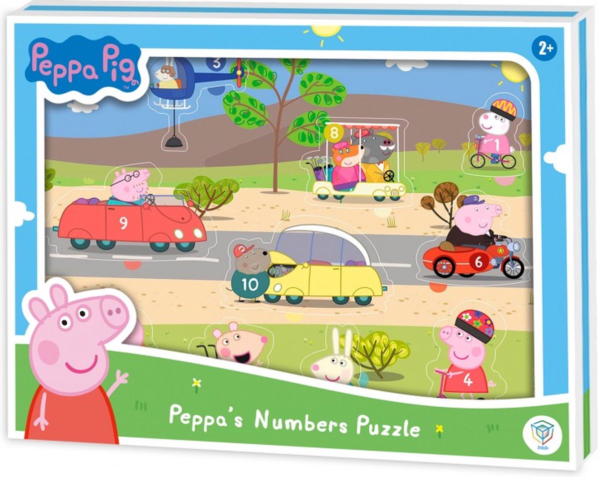 Peppa Pig FSC® Houten Puzzel - DeQube - 10 Stukken - Vormenpuzzel met Cijfers - Vanaf 2 Jaar